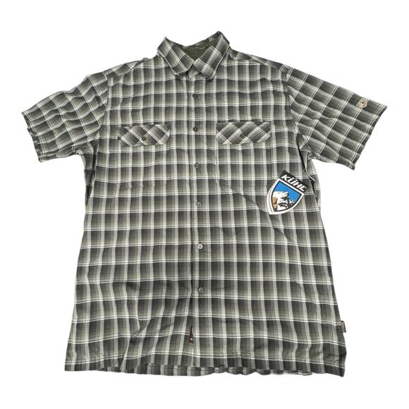 Men's Kuhl IONIK Feevr Short Sleeve Shirt Gray Gun Metal Plaid Medium Gorpcore - Picture 1 of 9